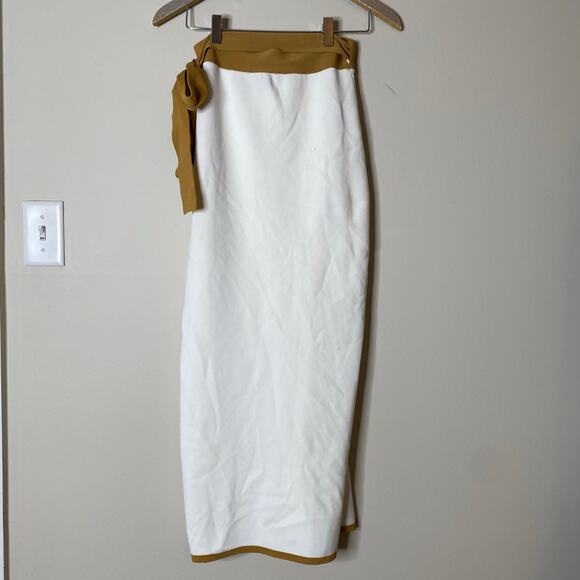 SIGNIFICANT OTHER Anna Two-Tone Knit Wrap Midi Skirt Cream Almond Size 6 - Picture 7 of 9